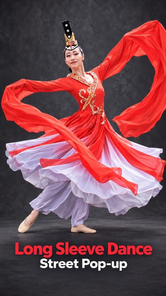 Chinese long sleeve dance on the street. Flowing red sleeves, sweeping turns and a little Chinatown magic—bringing movement and colour to the streets of…