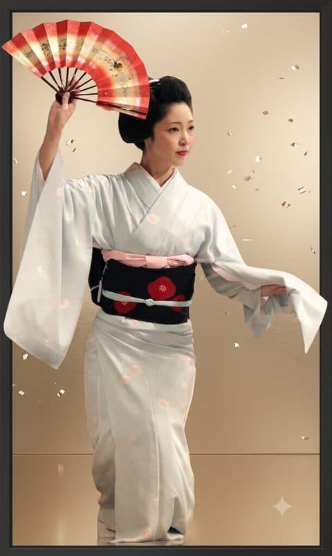 Fan dancer in white kimono
