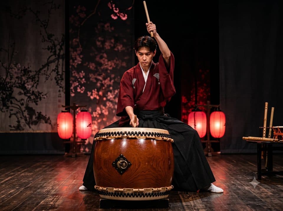 Taiko drummer on stage