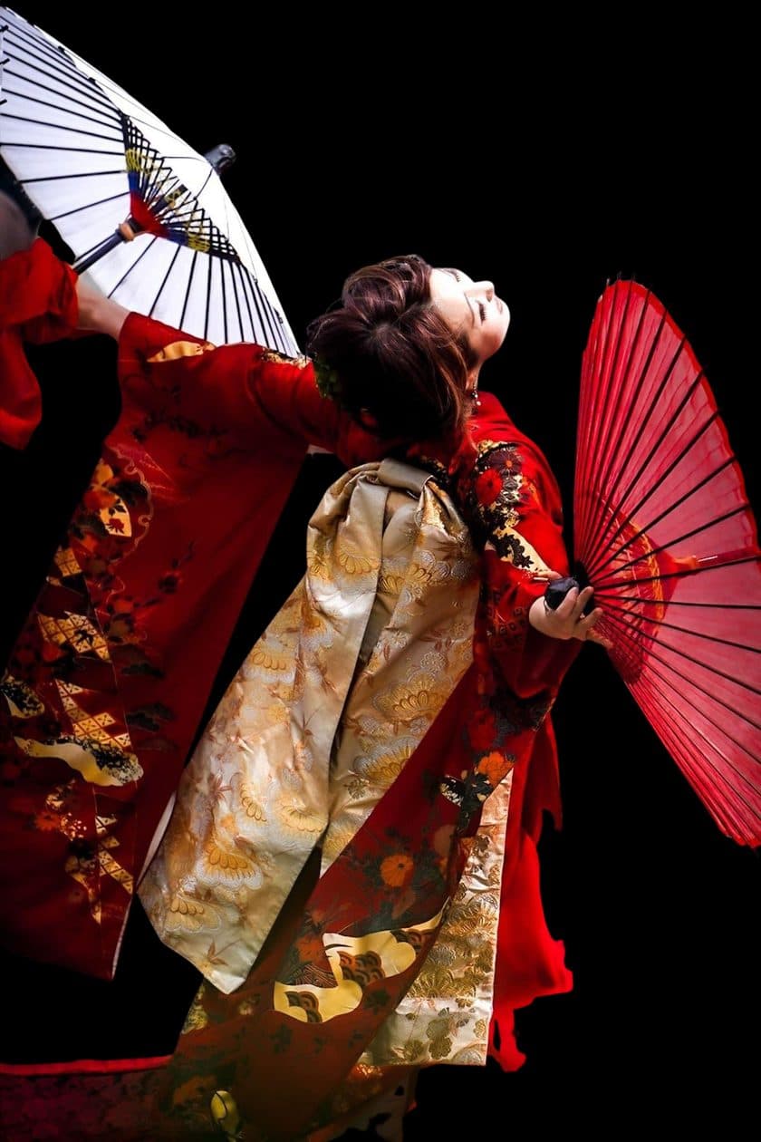Parasol dancer in red