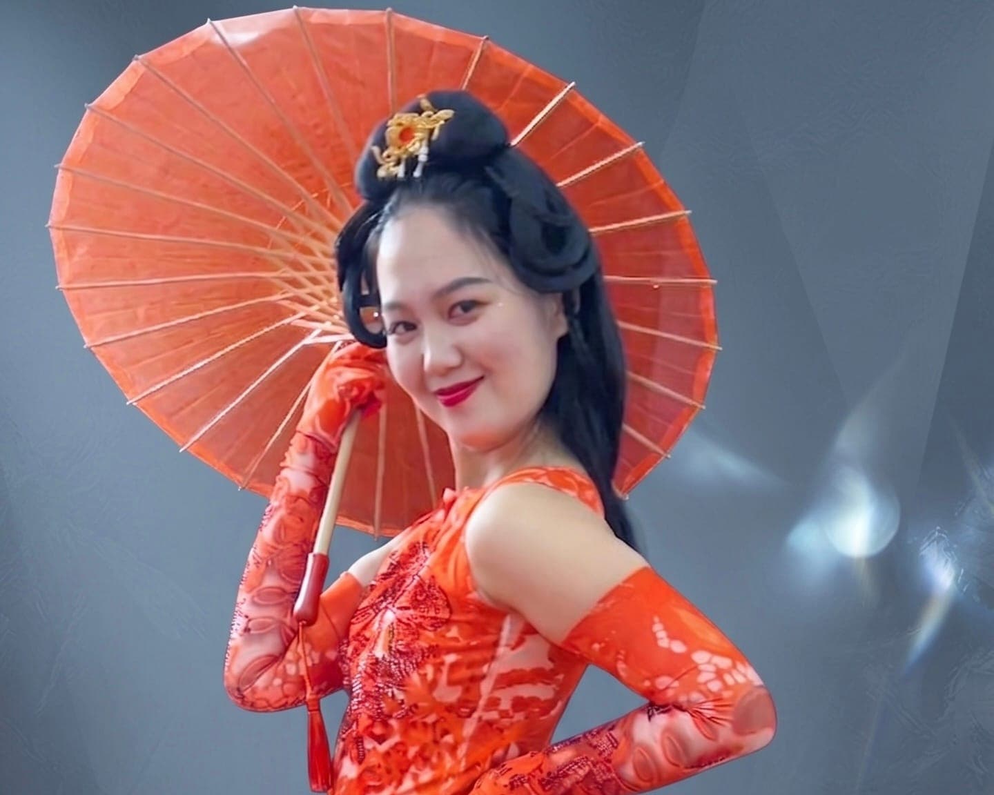 Red Umbrella Dance in red costume